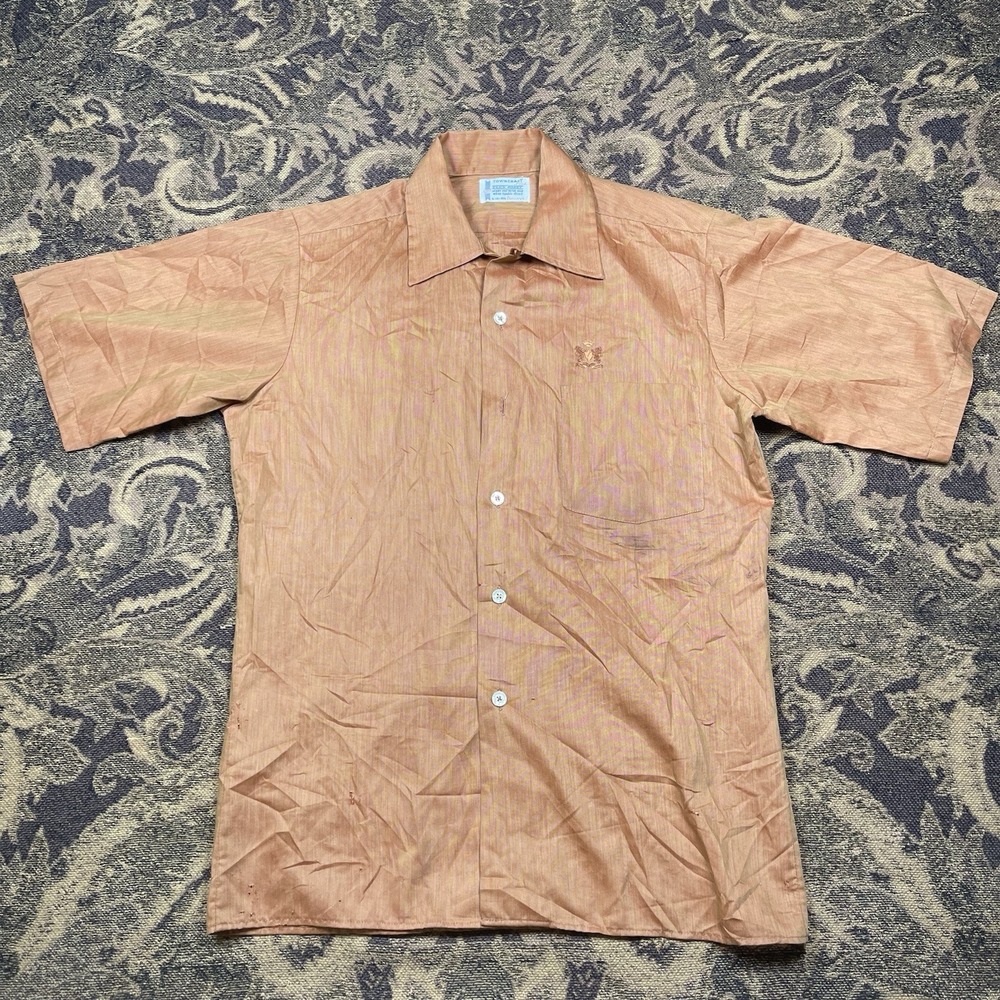VTG 60s Towncraft Plus Penn-Prest Bronze Button Up Shirt Mens Size Small